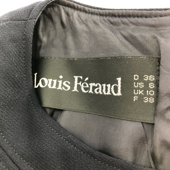 LOUIS FERAUD Navy Blue Midi Dress Short Sleeve Box Pleat Hem Vintage Size 6 - Picture 7 of 9